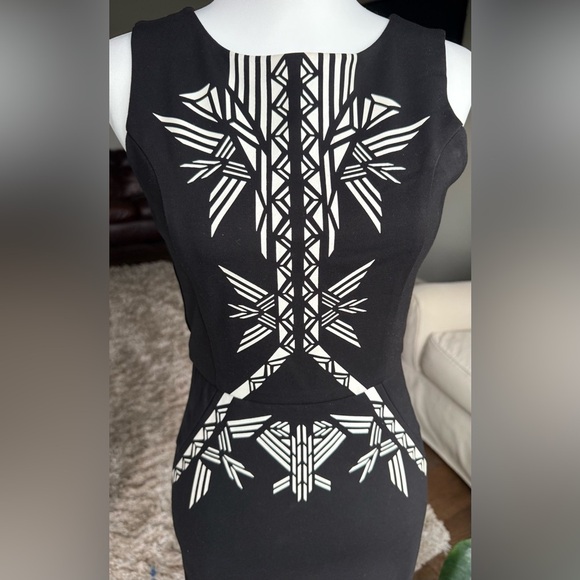 Twelfth Street by Cynthia Vincent SIZE 2 Black Scuba Dress With Geometric Design - Picture 3 of 12